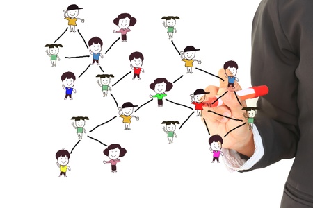 drawing social network structure in a whiteboardの写真素材