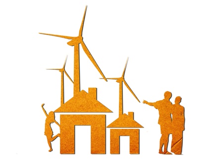 Wind power station recycled paperの写真素材