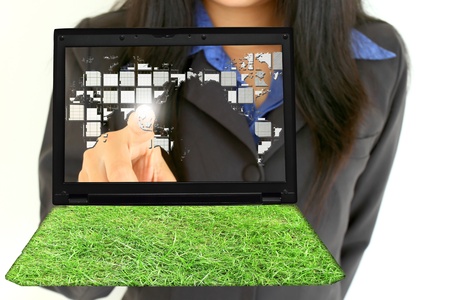 hand pushing on a touch screen interfaceの写真素材