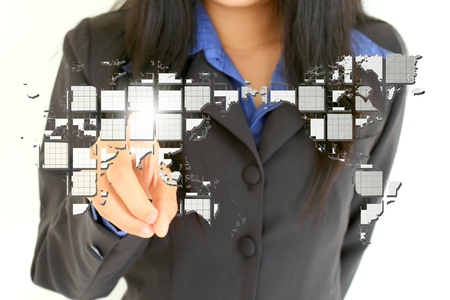hand pushing on a touch screen interfaceの写真素材