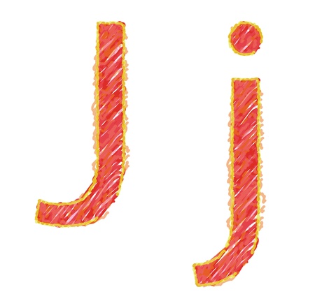 childlike hand drawn alphabet,   letter J isolated on white backgroundの写真素材