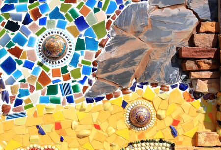 mosaic wall decorative ornament from ceramic broken tileの写真素材