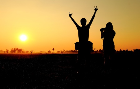 Couple silhouette  at sunset