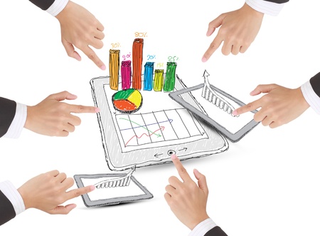 sketch computer tablet showing a spreadsheet with  chartsの写真素材