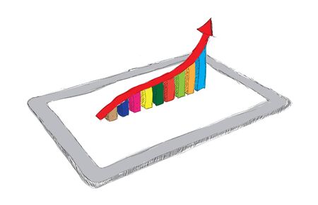 sketch computer tablet showing a spreadsheet with  chartsの写真素材