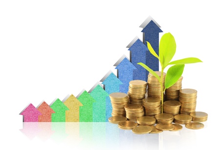 Financial graph with coinsの写真素材