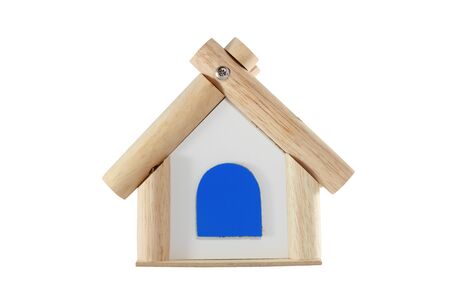 toy wooden house isolated on white backgroundの写真素材