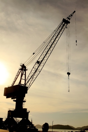 cranes in a harborの写真素材