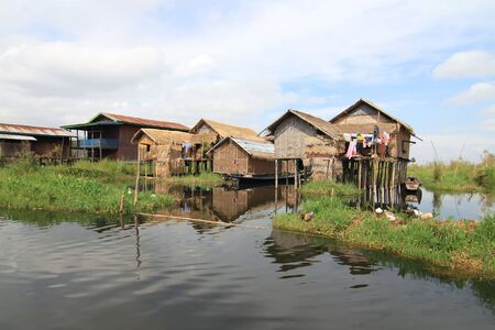 Houses at Inle lake, Myanmarの写真素材