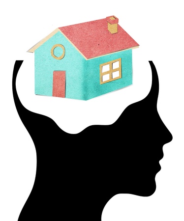 A concept for Dream Home, where Thinking head silhouette is shownの写真素材