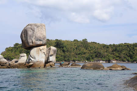 Large stone arch stack at Andaman sea near Koh Lipe, Thailandの写真素材