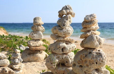 Balanced stones near the beachの写真素材
