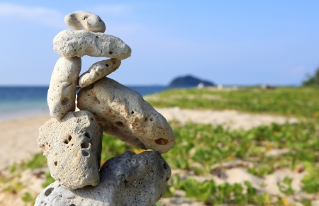 Balanced stones near the beachの写真素材