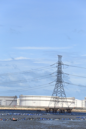 High voltage power pole in the seaのeditorial素材