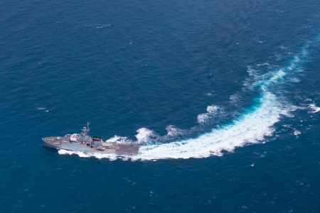 SATTAHEEP, THAILAND - June 21: H.T.M.S. Krabi, an offshore patrol vessel of the Royal Thai Navy test...