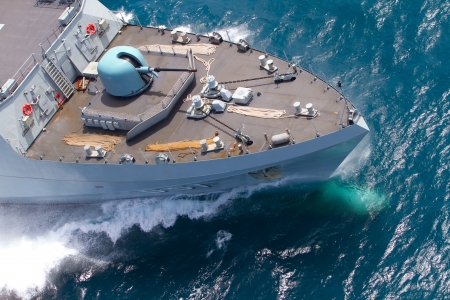 SATTAHEEP, THAILAND - June 21: H.T.M.S. Krabi, an offshore patrol vessel of the Royal Thai Navy test control system and speed test on June 21, 2013 in Sattaheep, Chonburi, Thailand.のeditorial素材