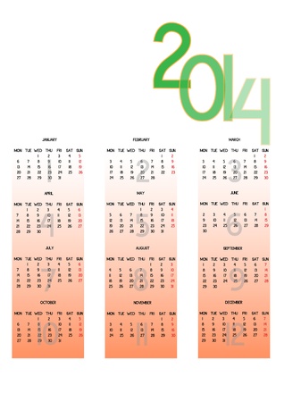 Simple and cute calendar on 2014 yearのイラスト素材