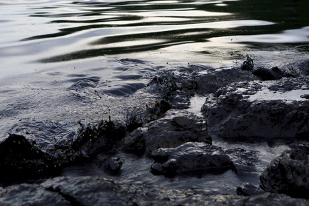crude oil spill on the beachの写真素材