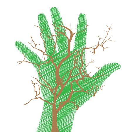 abstract artistic hand tree dry, symbol of nature protectionのイラスト素材