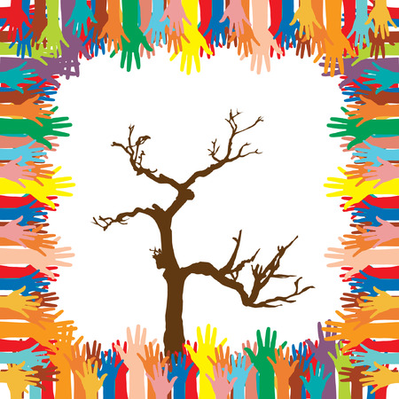 Hand  style save the Earth tree idea   environment concept のイラスト素材