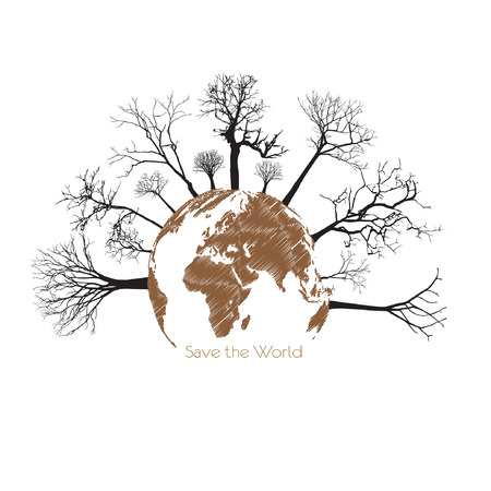 Save the earth, Dry tree on globe. のイラスト素材