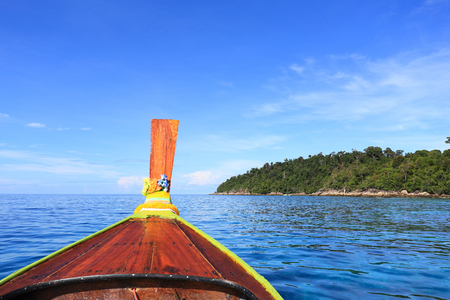 Hull of Wooden boat at snorkel diving spot at Koh Lipe in Satun, Thailandの写真素材