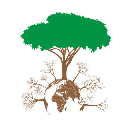 Save the earth, Dry tree on globe illustrationのイラスト素材