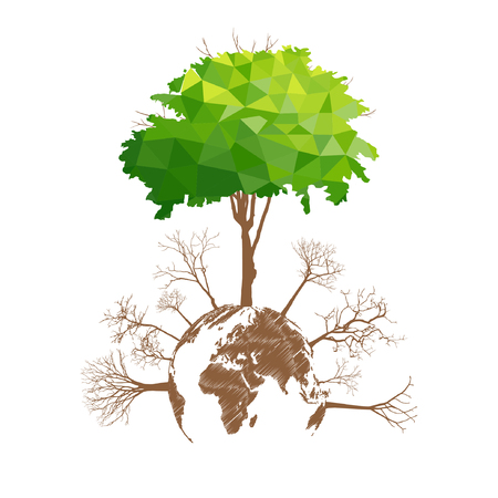 Save the earth, Dry tree on globe illustrationのイラスト素材