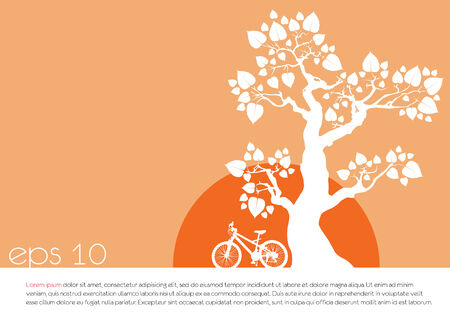 tree an bicycle over Orange illustrationのイラスト素材