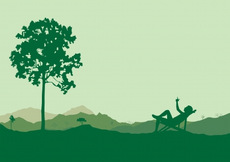 man sleep near tree, silhouettesのイラスト素材
