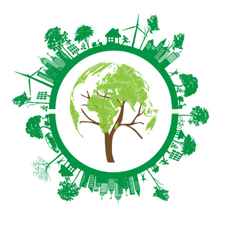 Green Eco Earth, Isolated On White Illustrationのイラスト素材