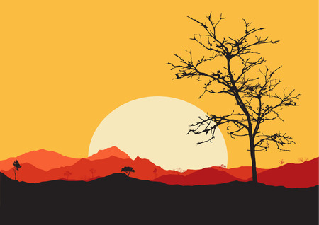 tree dry landscape scene illustrationのイラスト素材