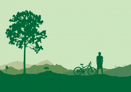 Biker Silhouette with mountainsのイラスト素材