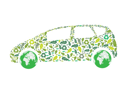 Car silhouette with green leaves Eco illustration.のイラスト素材