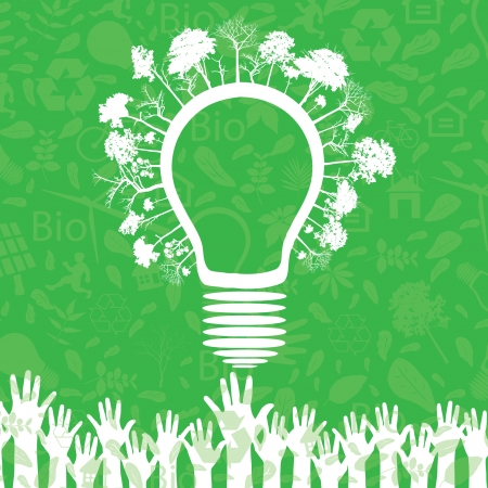 Hands and green ecology light bulbのイラスト素材