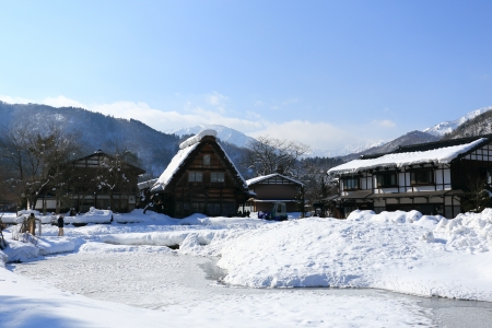 SHIRAKAWA, JAPAN - JANUARY 18  Tourists visit old village on JANUARY 18, 2014 in Shirakawa-go, Japan  Shirakawa is one of most popular attractions in Japan, listed as UNESCO World Heritage Site since 1995のeditorial素材