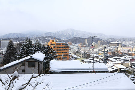 View of the city takayama in Japan in the snowのeditorial素材