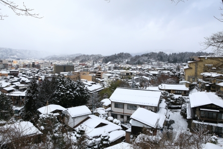 View of the city takayama in Japan in the snowのeditorial素材