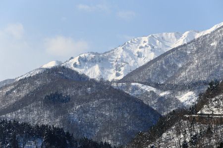 Beautiful mountains in winter,  Takayama Japanの写真素材