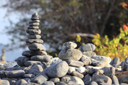 pebbles stack formation at beautiful rock islandの写真素材