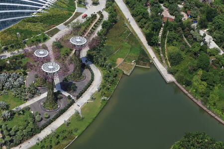 SINGAPORE - May11 : An aerial view of Gardens by the Bay on May 11, 2014 in Singapore. Gardens by the Bay is a park spanning 101 hectares of reclaimed landのeditorial素材