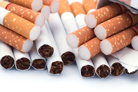 Closeup of a pile of cigarettesの写真素材