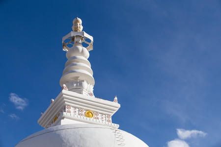 Shanti Stupa is a Buddhist white-domed stupa in Leh, Indiaの写真素材