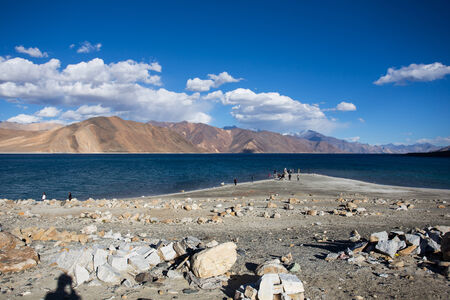 Pangong Lake, is an endorheic lake (closed lake) in the Himalayas situated at a height of about 4,350 m (14,270 ft)のeditorial素材