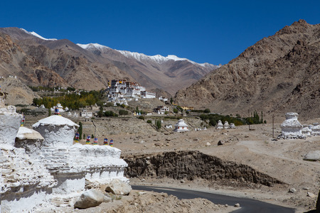 White Pagodas with Blue Sky,  , in Leh - Ladakh, North of India