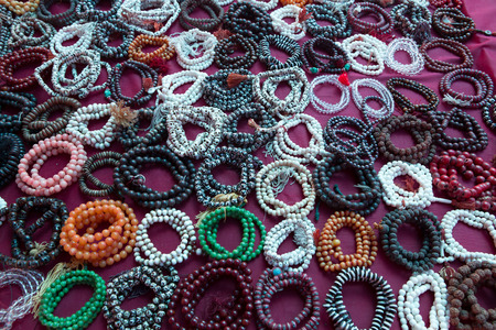 Various of different colorful necklace at   market in leh, Indiaの写真素材