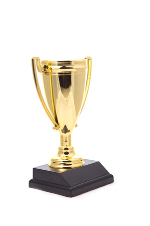 golden cup trophy isolated on white backgroundの写真素材