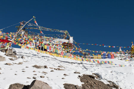 Prayer flag on highest highway mountain, Leh Ladakhの写真素材