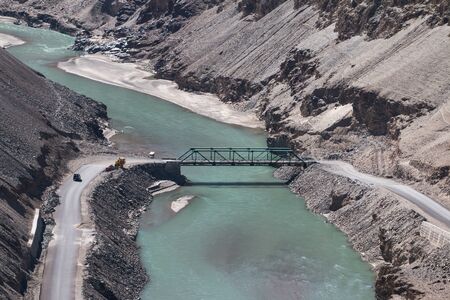 Confluence of Zanskar and Indus rivers - Leh, Ladakh, Indiaの写真素材