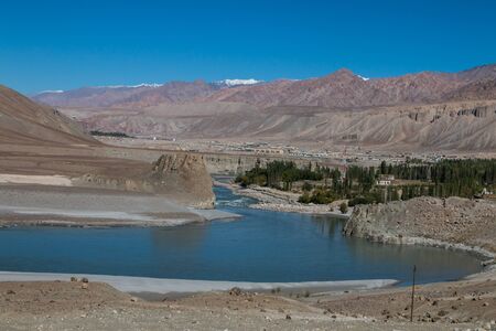Confluence of Zanskar and Indus rivers - Leh, Ladakh, Indiaの写真素材